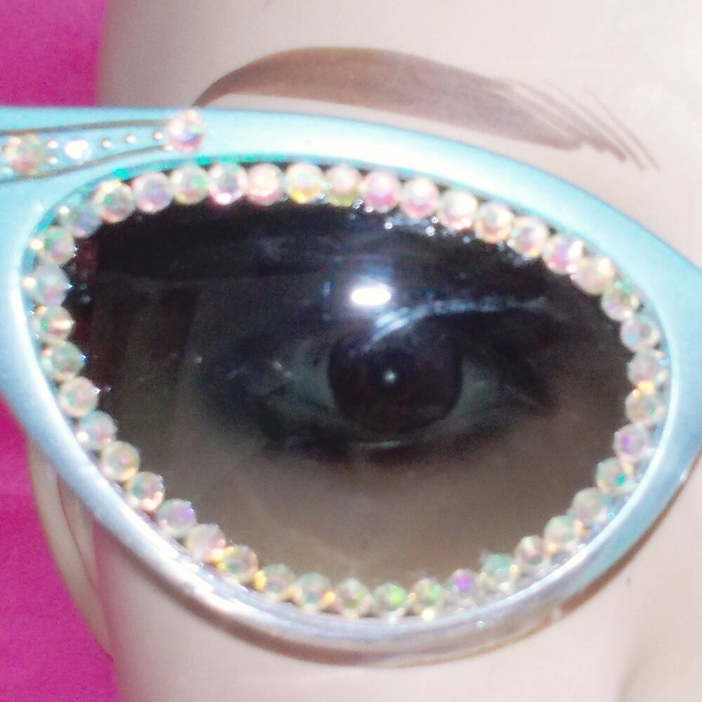 50'S STYLE SUNGLASSES BLUE PEARL WITH RHINESTONES